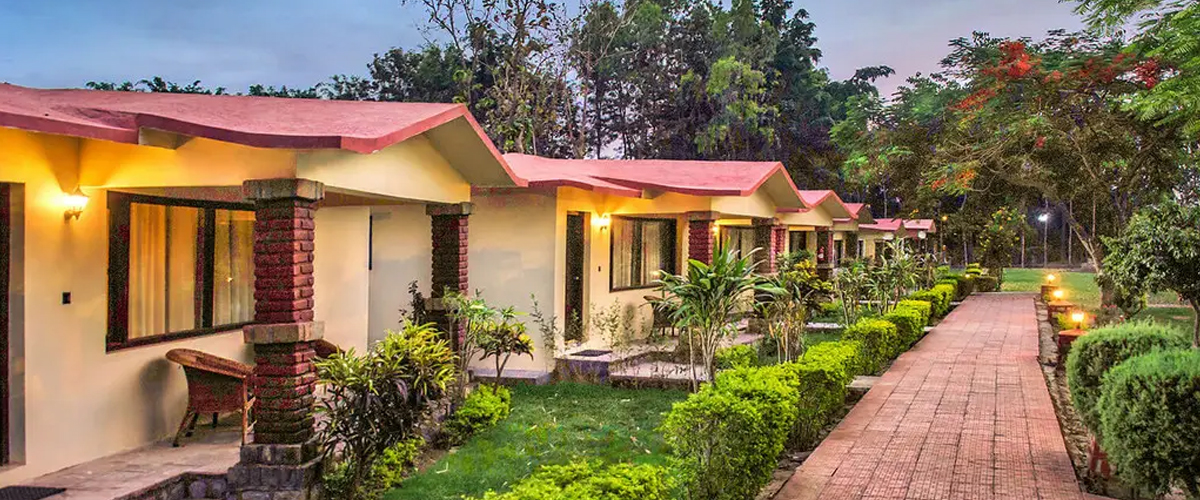 Swimming pool view at Tusker Trail Resort near Jim Corbett